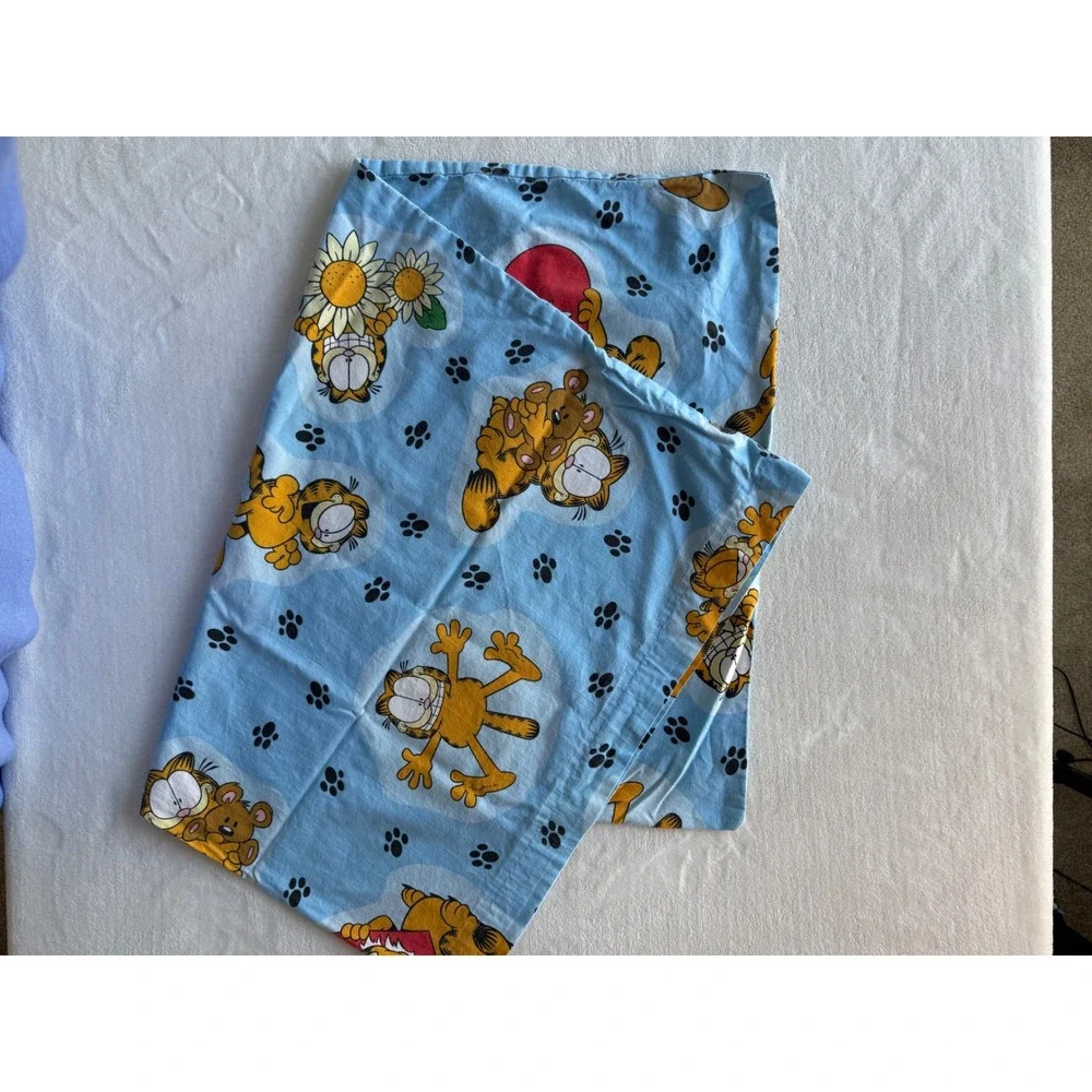 Vintage‎ Garfield Standard Pillowcase Blue Flower Heart Paw Print Odie